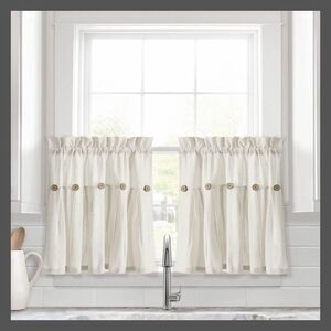 Lush Decor - Set of 2 (24"x29") Farmhouse Linen Button Kitchen  White